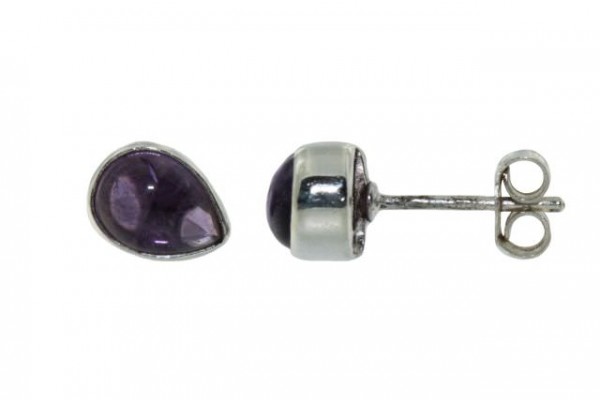 Ohrstecker Tropfen 6x9mm auf Sterlingsilber 925, Amethyst