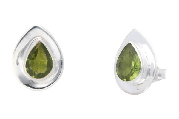 Ohrstecker hat" Tropfen facettiert 11x14mm, Peridot in Silber 925"