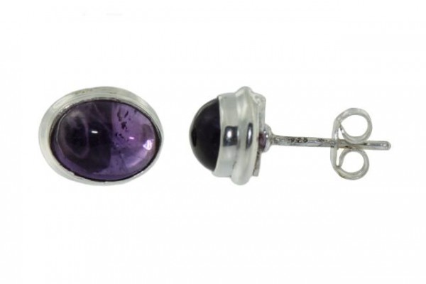 Ohrstecker oval 8x10mm rim", Amethyst in AG 925"