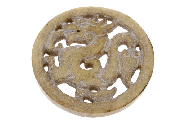 Geschnitzte Scheibe 8cm aus Serpentin mit Drache