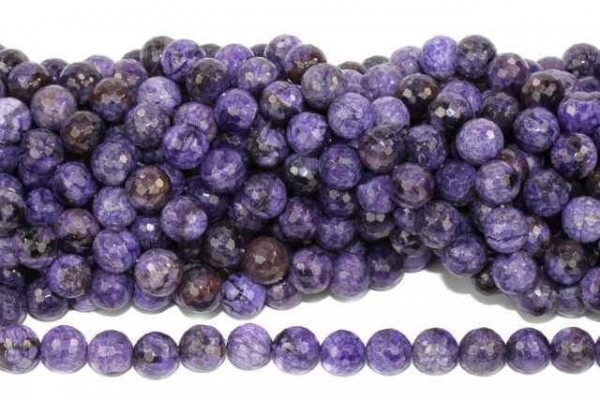 Kugelstrang facettiert 128-cut 10mm/40cm, Achat lila gefärbt