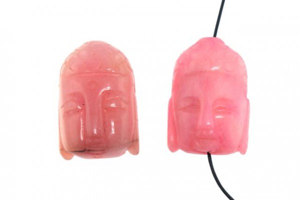 Buddha-Kopf mit Bohrung, 28x40mm, Jade rosa gefärbt