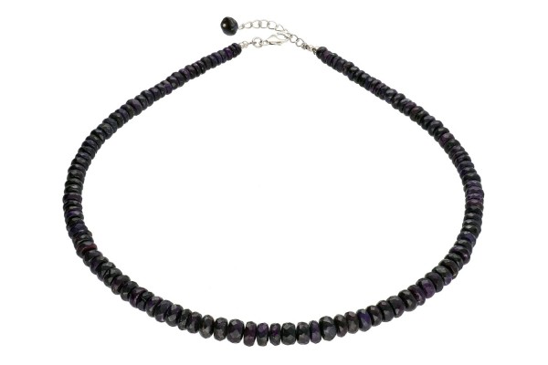 Sugilith Buttonkette facettiert 5-7-9mm / 42-46cm Karabiner+Kette Silber 925