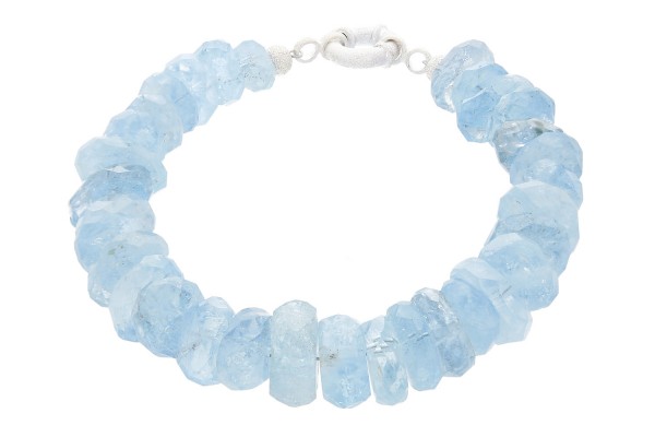 Aquamarin Nugget-Armband facettiert 10-14mm/21cm mit Silberschließe 925