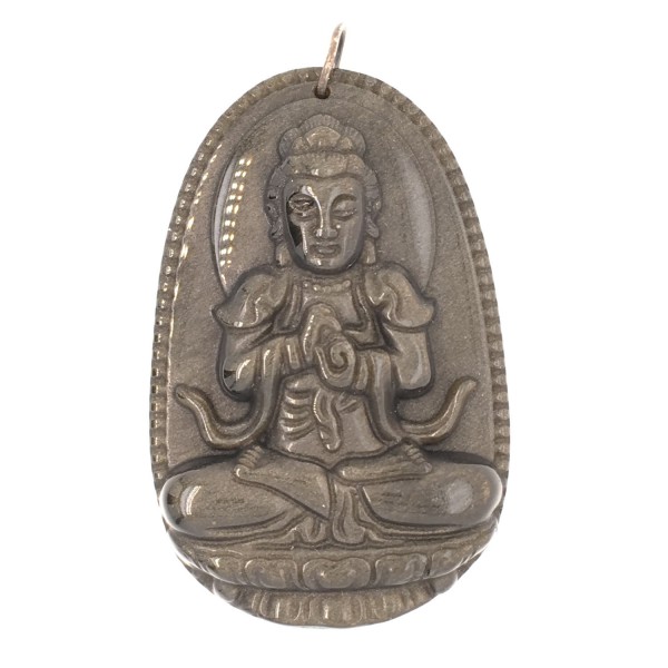 Guan Yin-Anhänger 27x46mm mit Silberring 925, Goldobsidian