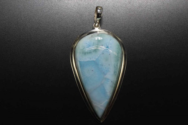 Pendelform-Anhänger flach 38x77mm, Larimar AA in AG 925