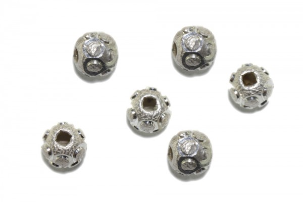 Kugel 7mm Kreis-Ornamente 2mm-Loch, AG 925 poliert