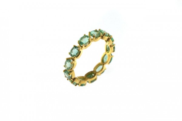 Ring 18K Gelbgold mit 13 facettierten grünen Saphir-Ovalen Größe 55