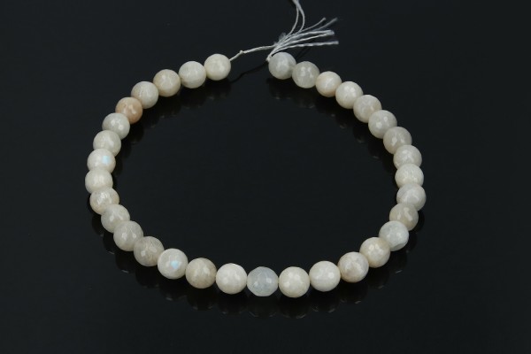 Kugelstrang facettiert 12mm/40cm, Labradorit weiß-beige