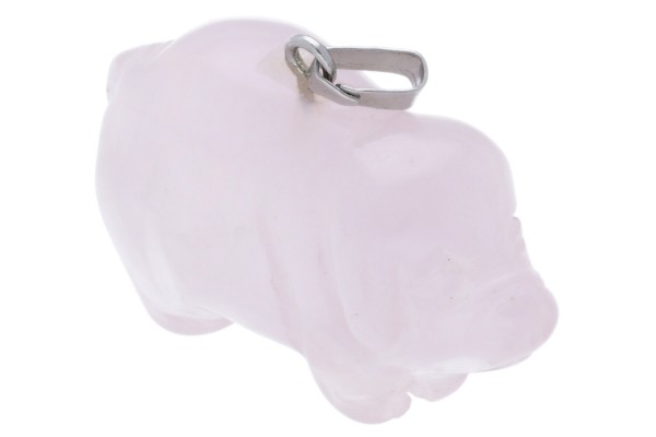 Schweinchen Anhänger 28x25x12mm aus Rosenquarz mit versilberter Öse