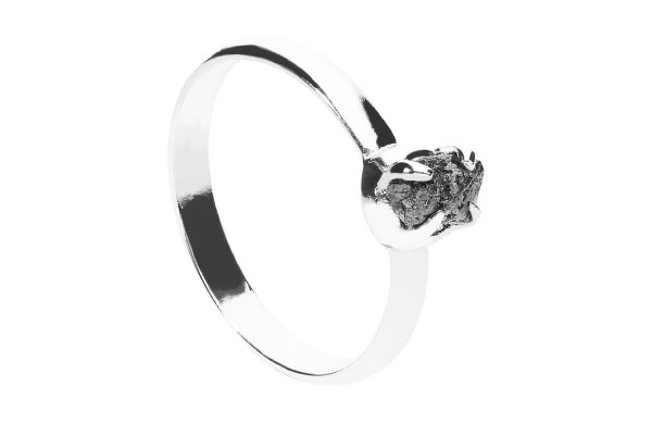 Ring (Größe 60) 19mm Innendurchmesser aus rhodiniertem Sterlingsilber 925 mit grauem Rohdiamant