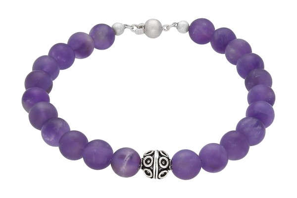 Amethyst Kugel-Armband 8mm/20cm, matter Amethyst mit Silberschließe 925