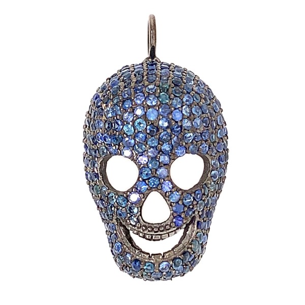 Skullhead-Anhänger 18x33mm, Saphir pavé-gefärbt in Fassung AG 925 rhodhiniert