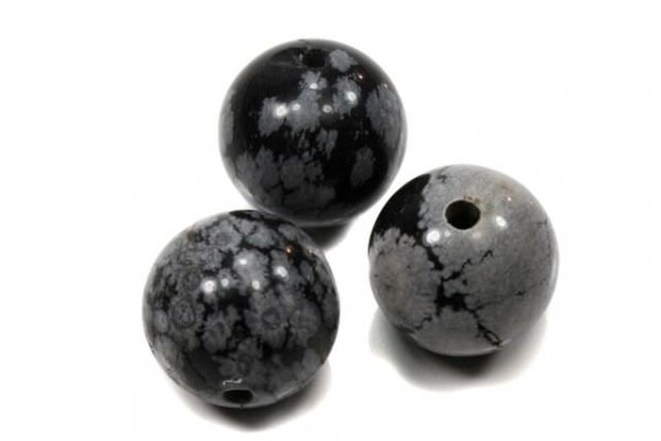 Kugel 18mm mit Bohrung aus Schneeflocken-Obsidian