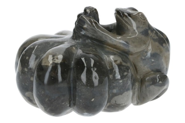 Frosch-Gravur mit Kürbis 65x105x68mm aus Flintstone