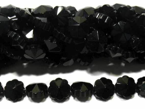 Blumenstrang facettiert 10mm/35cm, Obsidian schwarz rekonstruiert