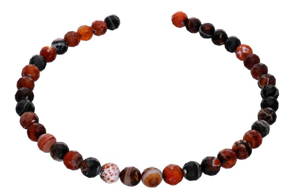 Kugelstrang facettiert 10mm/40cm 128-cut, Achat rot-schwarz gefärbt