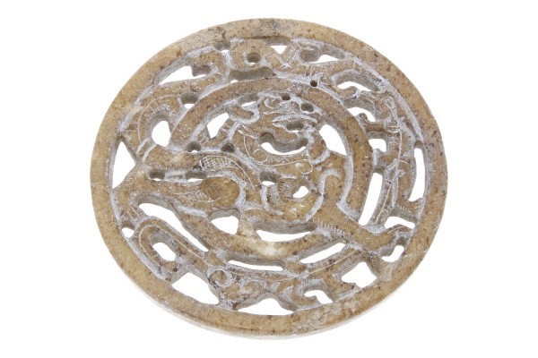 Geschnitzte Scheibe 12cm aus Serpentin mit einem Drachen