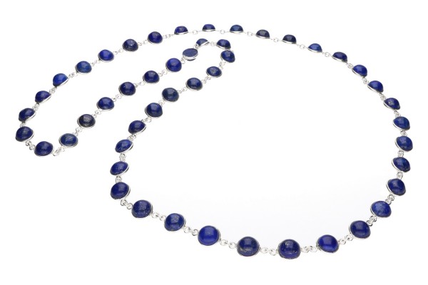 Endloskette 9mm/75cm runde Lapis-Cabochons in Silber 925