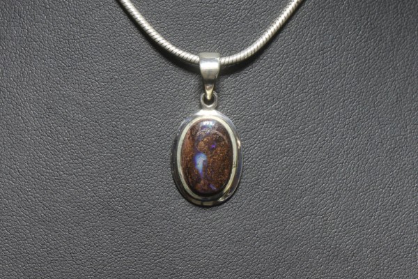 Oval Anhänger13x25mm in AG 925, Boulder-Opal