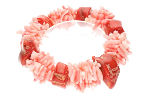 Korallen Armband 20mm/19cm Fancy-Design, rosa + rot gefärbt