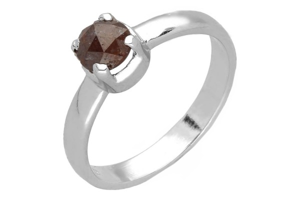 Ring Größe 61 mit grauem 5,5mm-Diamant im rose-cut in rhodiniertem Sterlingsilber 925