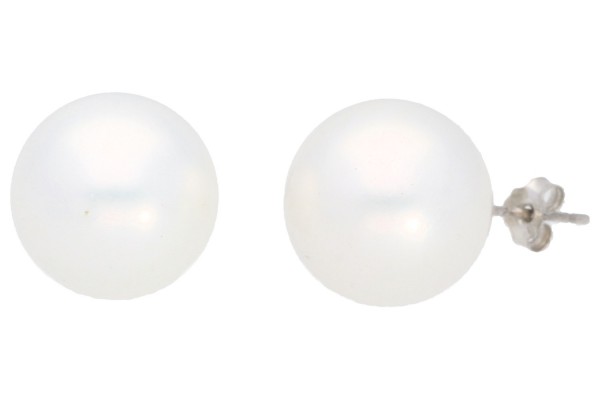 Ohrstecker 14mm weiße Shellbased Perle auf Silber 925