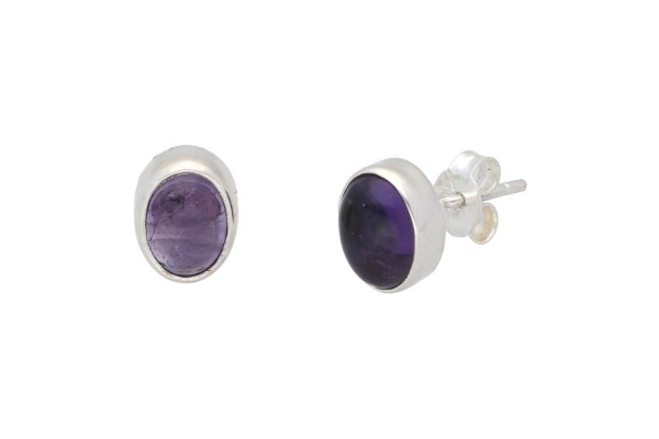 Ohrstecker oval 7x9mm, Amethyst auf Sterlingsilber 925