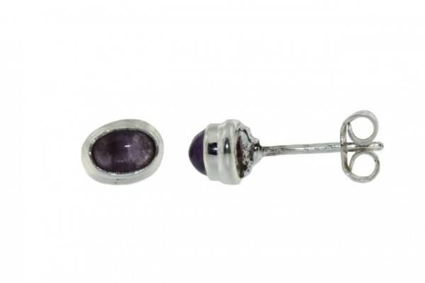 Ohrstecker oval 6x7,5mm rim" , Amethyst in Sterlingsilber 925"