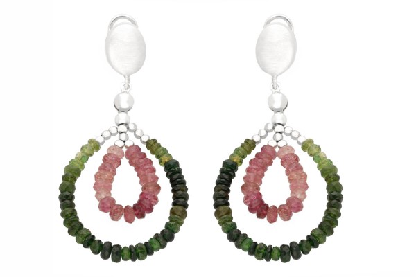 Turmalin Ohrhänger 27x70mm roter und grüner Turmalin mit Silber 925