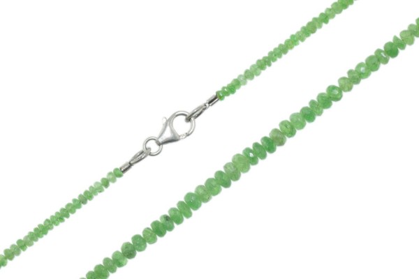 Damen Buttonkette facettiert 3-4mm/45cm Karabiner Sterlingsilber 925, Tsavorit