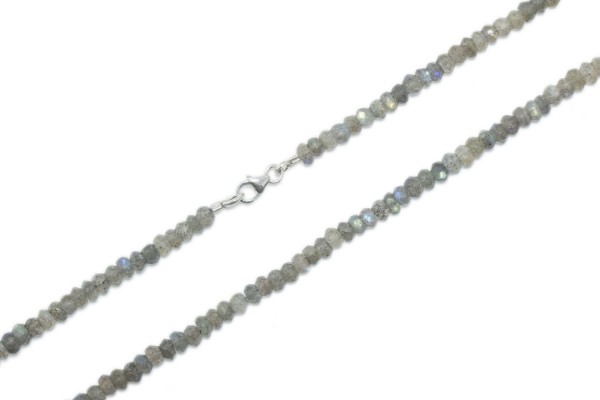 Buttonkette facettiert 4-4,5mm/45cm Karabiner Sterlingsilber 925, Labradorit