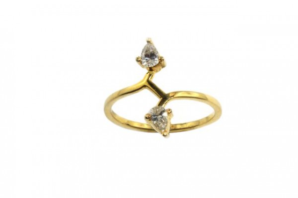 Ring 18K Gelbgold mit 2 Diamanten im Pear-cut 0,40ct Größe 53
