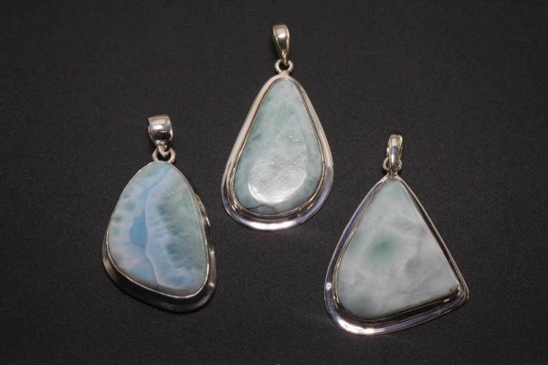 Freeform-Anhänger 25-30x45-50mm, Larimar A in AG 925