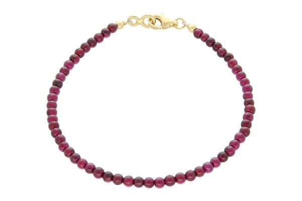 Granat Kugelarmband 3mm/19cm mit vergoldetem Silberkarabiner 925