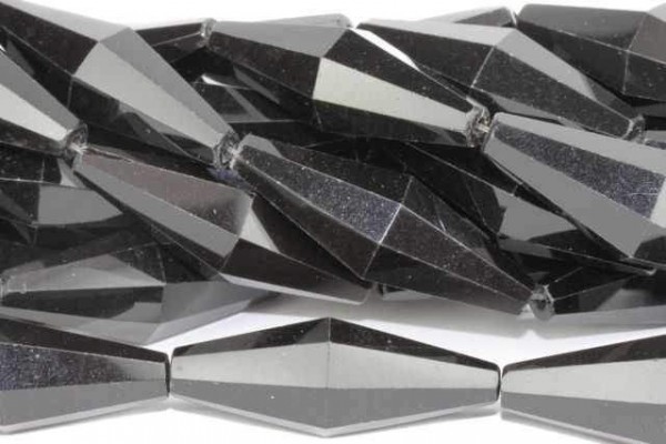 Bojenstrang facettiert 14x40mm/40cm, Obsidian schwarz