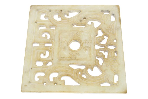 Geschnitztes Quadrat 12x12cm aus beigem Serpentin mit 2 Phönix