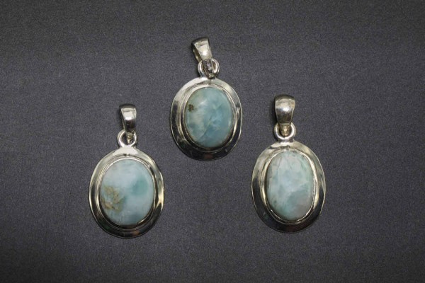 Oval-Anhänger 17x30mm, Larimar in AG 925