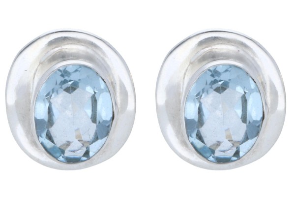 Ohrstecker hat" oval facettiert 12x13mm in Silber 925, Topas Sierra Sky Blue"