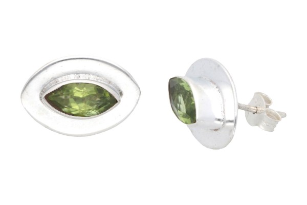 Ohrstecker hat" Navette facettiert 11x16mm,Peridot in Silber 925"