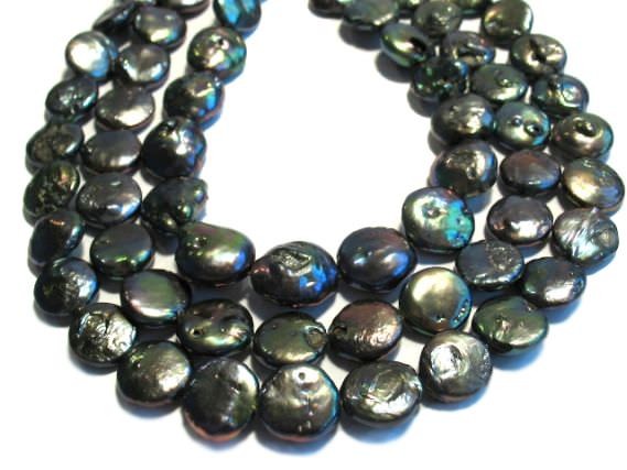 Discstrang 13-15mm/40cm, Süßwasser-Zuchtperle grau-schwarz