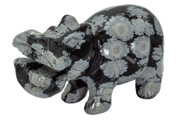 Hippo 52x30x20mm,aus Schneeflocken-Obsidian