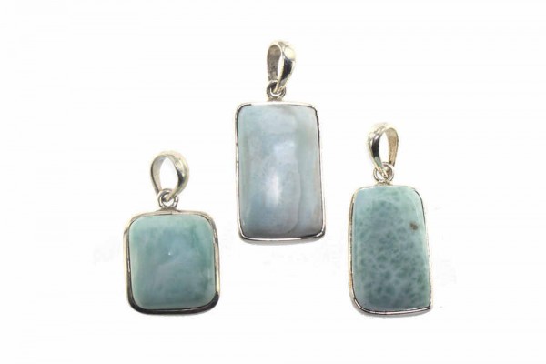 Rechteck-Anhänger 12-15x30-34mm, Larimar in AG 925