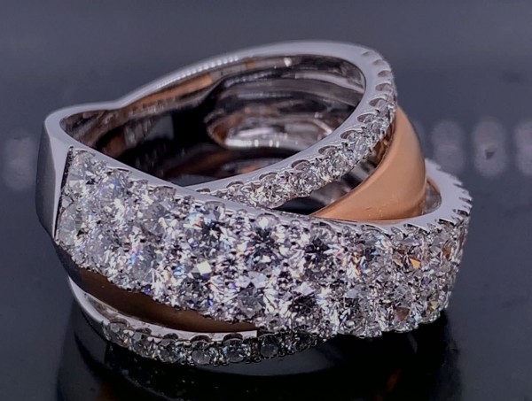 Ring Größe 55, 18k RG + WG, 97 Brillanten 3,75ct TW-vsi, Diamant