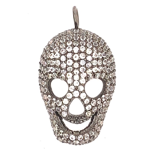 Skullhead-Anhänger 18x33mm, Saphir weiß pavé-gefärbt in Fassung AG 925 rhodhiniert