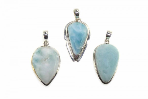 Anhänger flach, pendelförmig 14-18x33-38mm, Larimar in AG 925