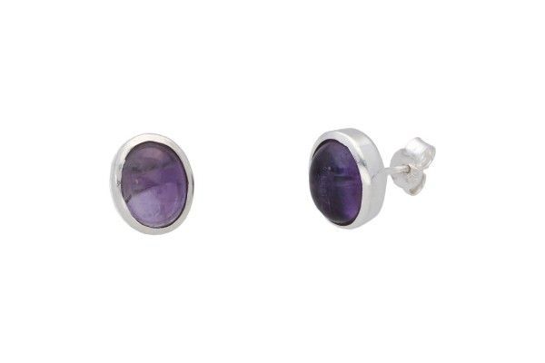 Ohrstecker oval 9x11mm, Amethyst auf Sterlingsilber 925