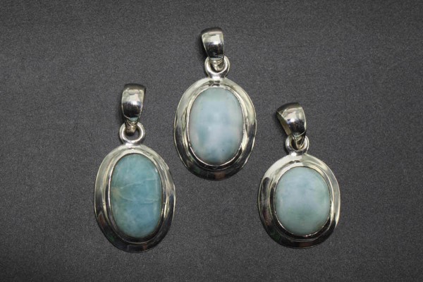 Oval-Anhänger 15-17x30mm, Larimar in AG 925