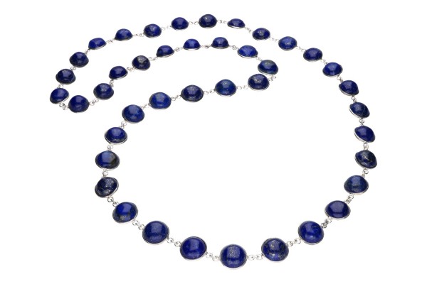 Endloskette 10-11mm/78cm runde Lapis-Cabochons in Silber 925