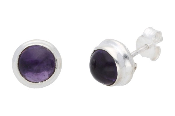 Ohrstecker rund 8-9mm rim", Amethyst in Silber 925"